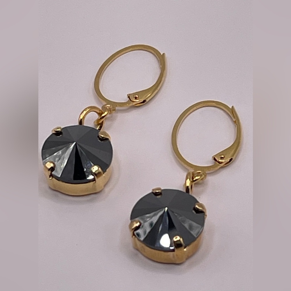 NEW Hematite Black Crystal Swarovski Earrings Handmade 12mm
